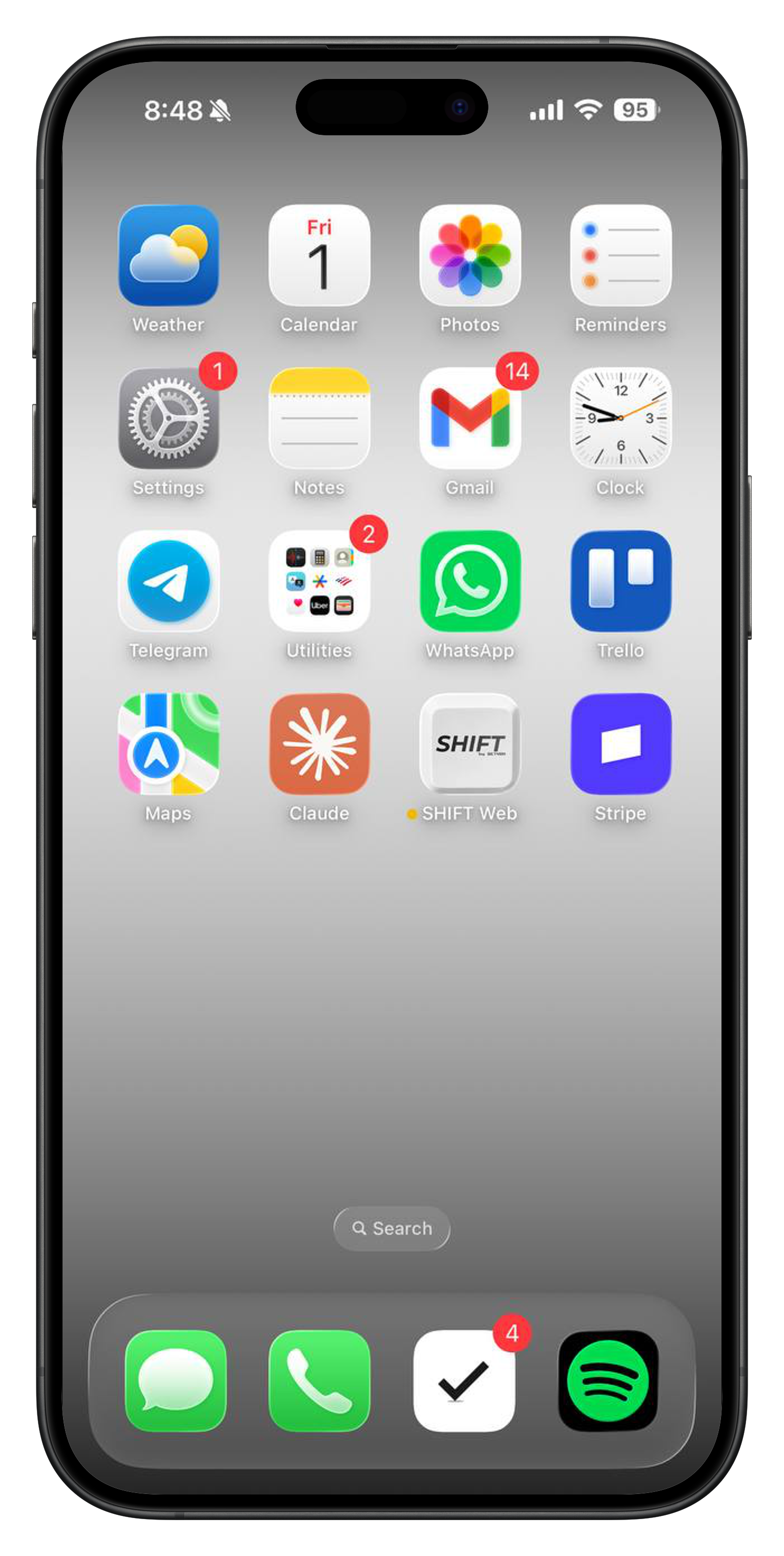 Child's iPhone home screen after SHIFT blocks distracting apps